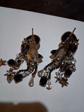 Black and Silver Star Cascade Drop Earrings